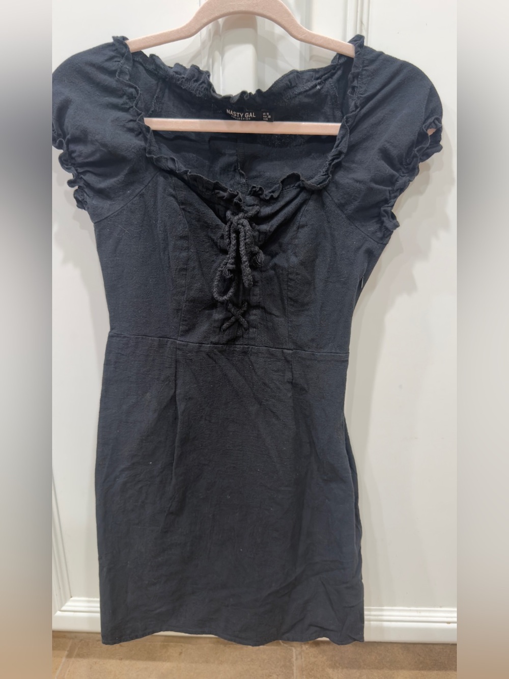 Nasty Gal Black Lace-Up Puff Sleeve Mini Dress